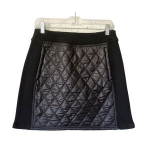 Prana Quilted Mini Puffer Skirt Diva Sherpa Lined Ribbed Panels Sz Medium Black